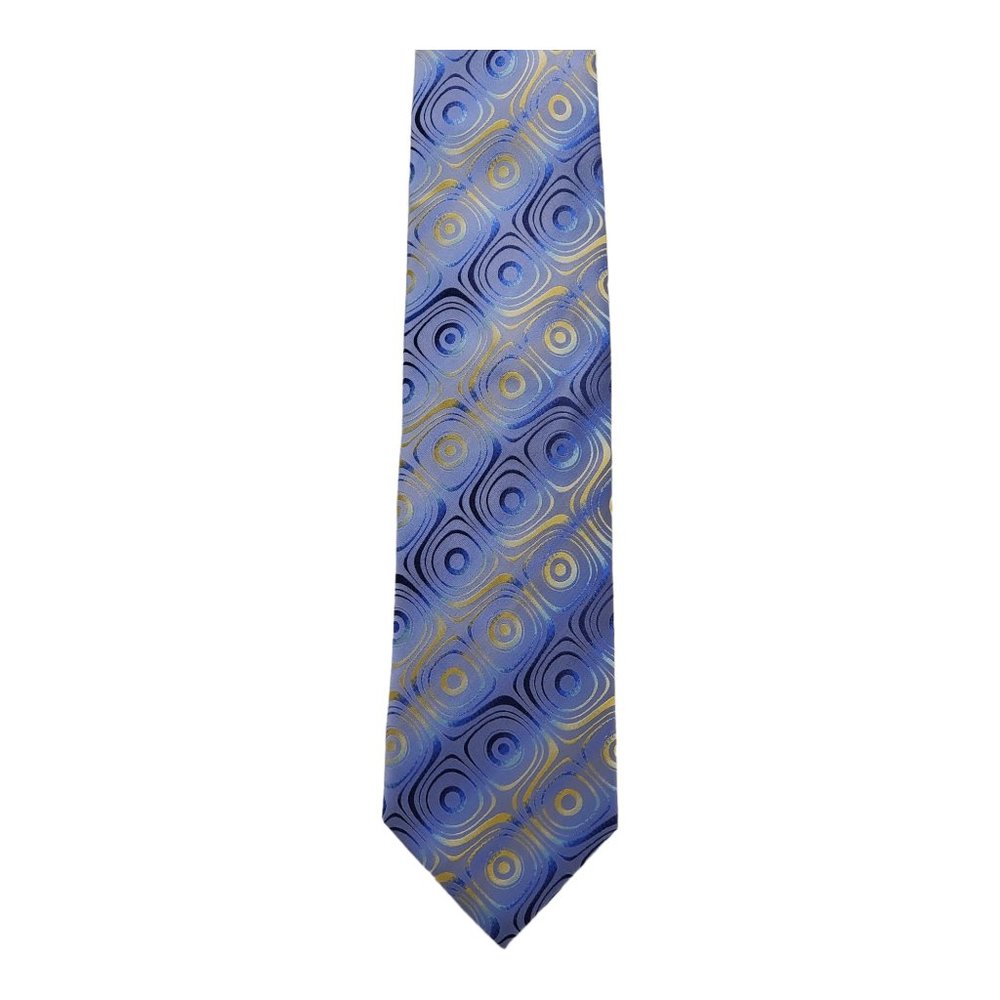 Steven Land Geometric Pattern Blue 100% Silk Necktie